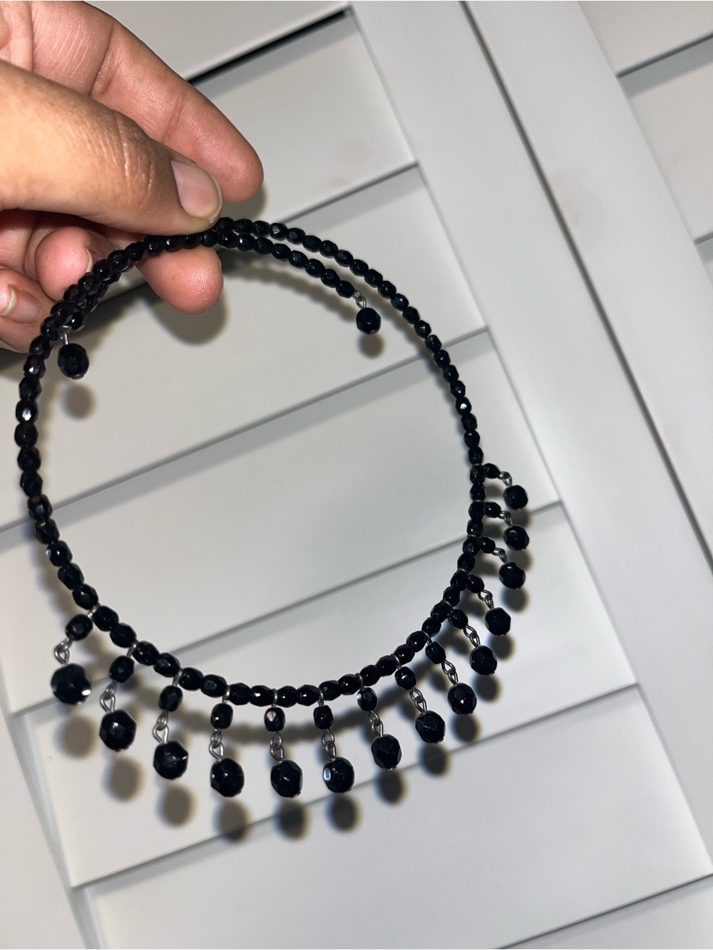 2Pc Black Beaded Fringe Choker Necklace - Women Jewelry